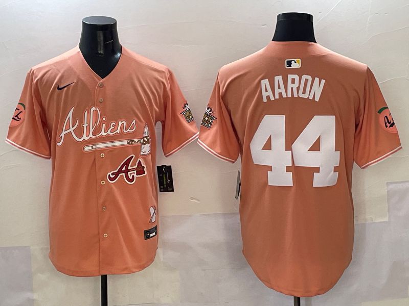 Men Atlanta Braves #44 Aaron Orange Five generations Joint Name 2025 Nike MLB Jersey style 9